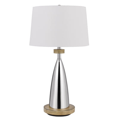 31" Silver Metallic Metal Usb Table Lamp With White Empire Shade 