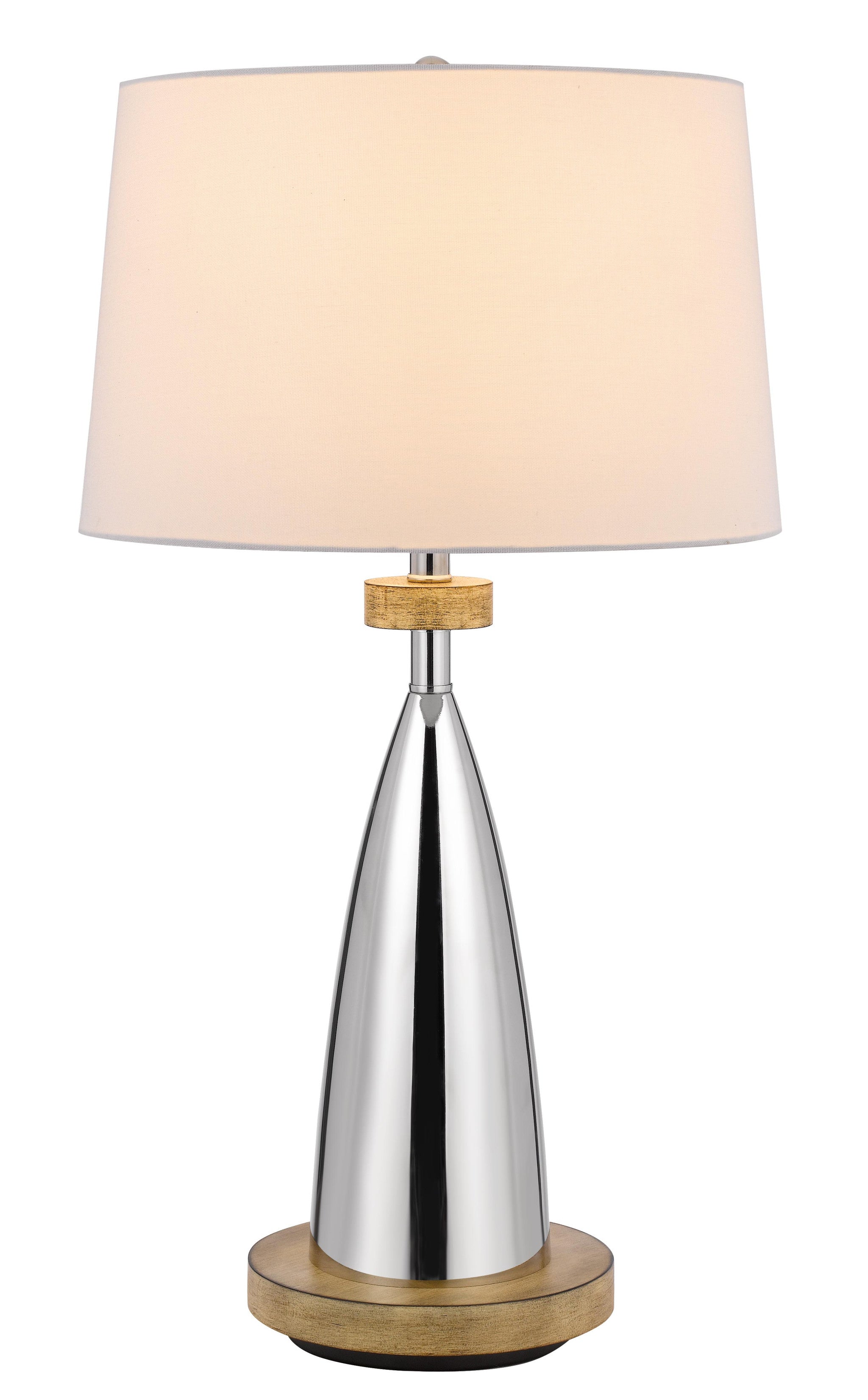 31" Silver Metallic Metal Usb Table Lamp With White Empire Shade