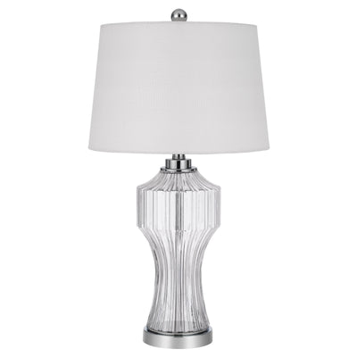 26" Clear Glass Table Lamp With White Empire Shade 