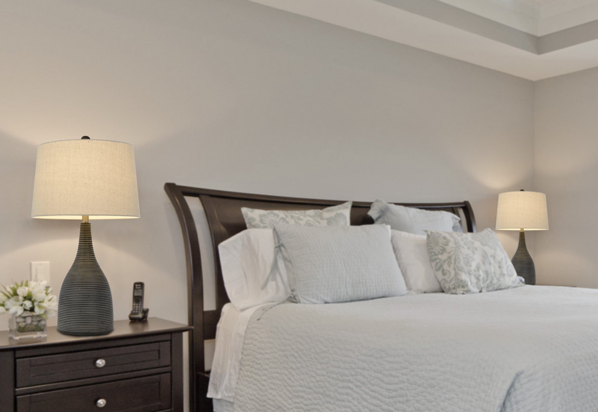 29" Black Ceramic Table Lamp With Beige Empire Shade 