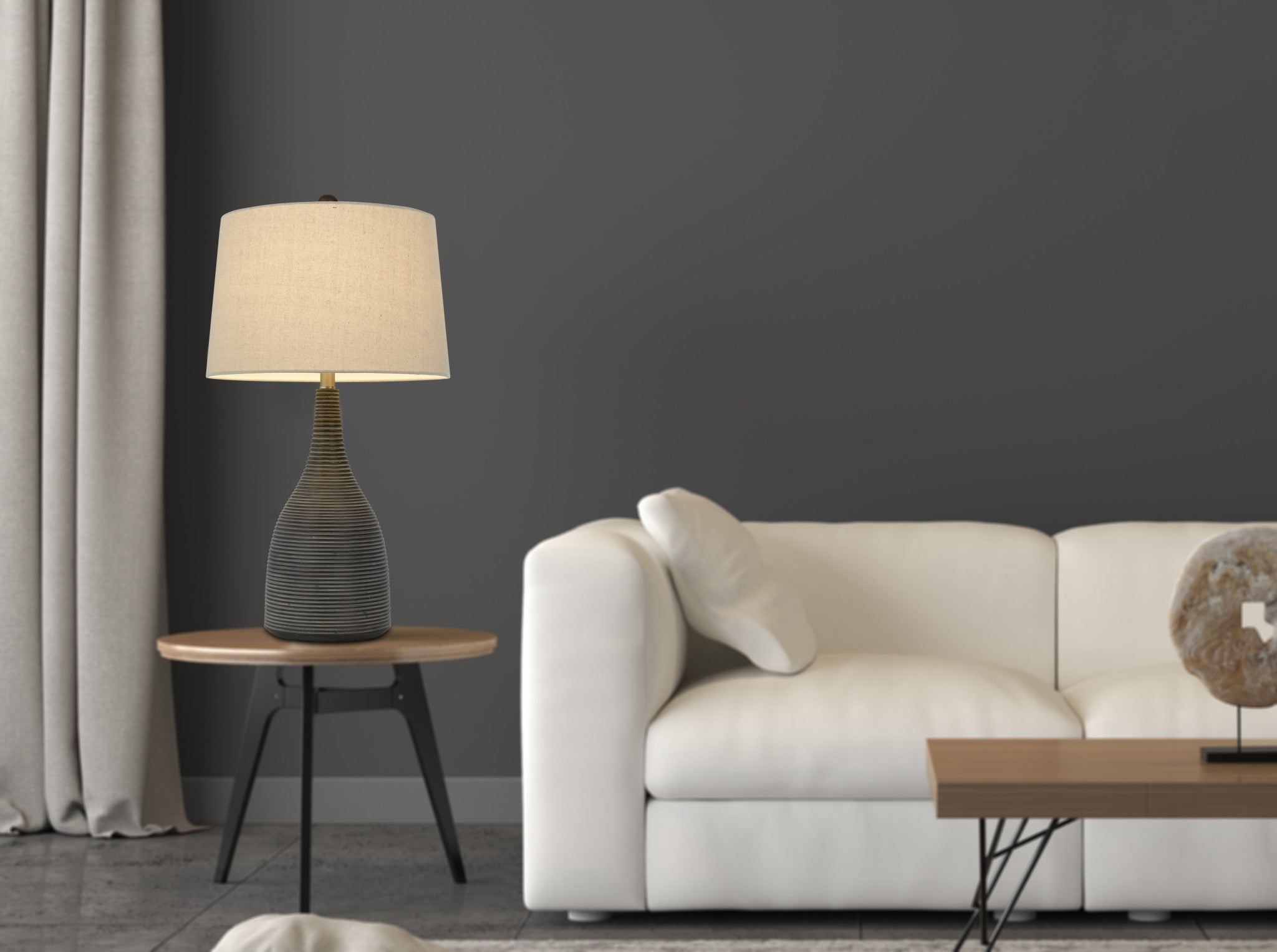 29" Black Ceramic Table Lamp With Beige Empire Shade 