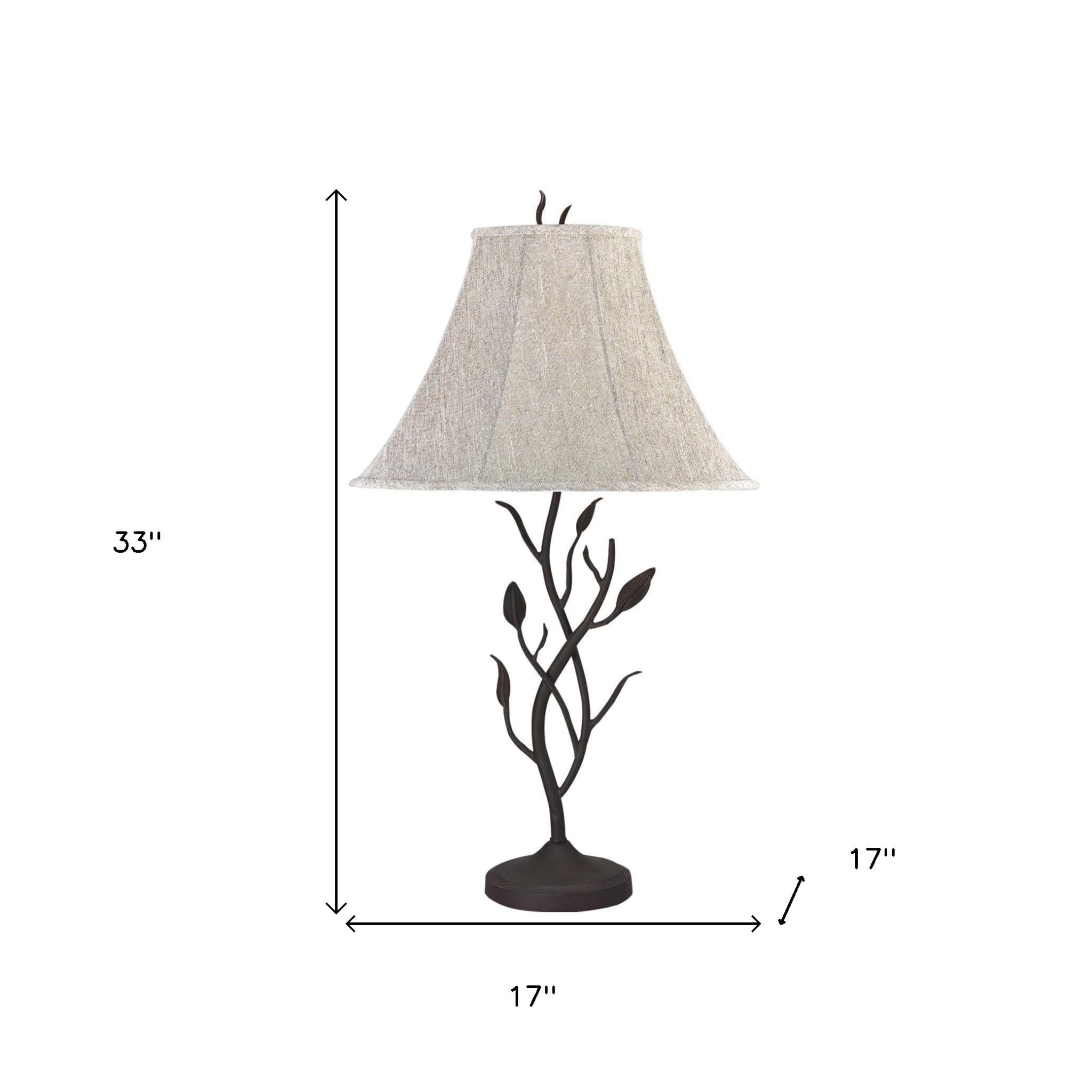 33" Black Metal Table Lamp With Gray Bell Shade