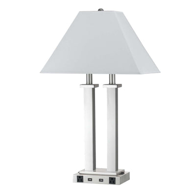 26" Nickel Metal Two Light Desk Usb Table Lamp With White Novelty Shade 