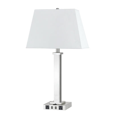 28" Nickel Metal USB Table Lamp With White Shade 