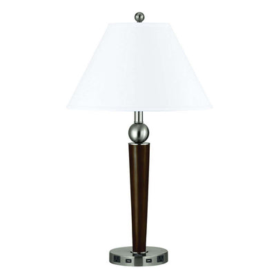 29" Nickel Metal Usb Table Lamp With White Empire Shade 