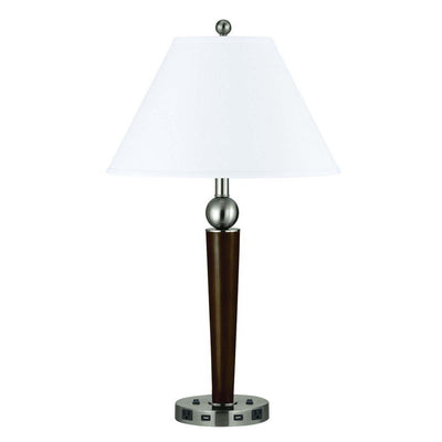 29" Nickel Metal Two Light Usb Table Lamp With White Empire Shade 
