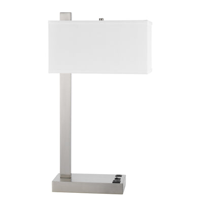 25" Nickel Metal Desk Usb Table Lamp With White Rectangular Shade 