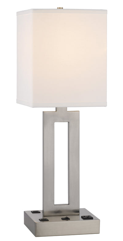 24" Nickel Metal Desk Usb Table Lamp With White Drum Shade 