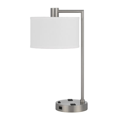 22" Nickel Metal Desk Usb Table Lamp With White Drum Shade 