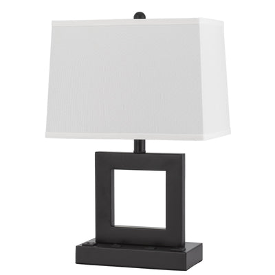 22" Bronze Metal Desk Usb Table Lamp With White Rectangular Shade 