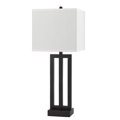 30" Bronze Metal Usb Table Lamp With White Rectangular Shade 