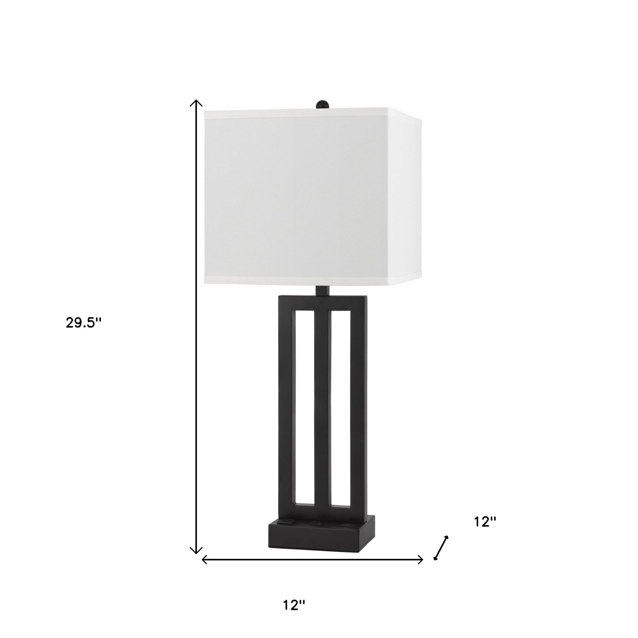 30" Bronze Metal Usb Table Lamp With White Rectangular Shade