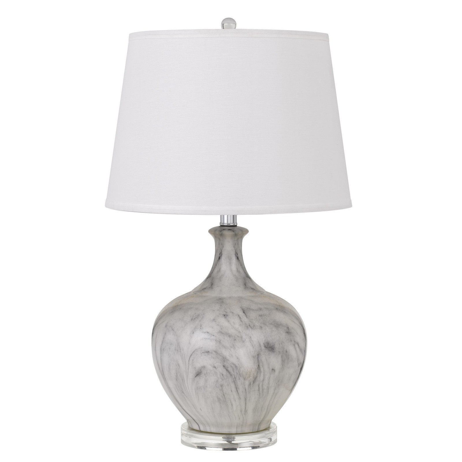 27" Gray Glass Table Lamp With White Empire Shade