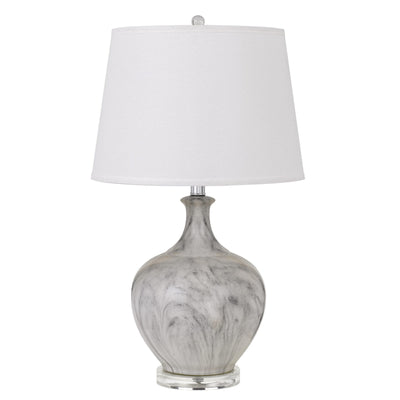 27" Gray Glass Table Lamp With White Empire Shade 