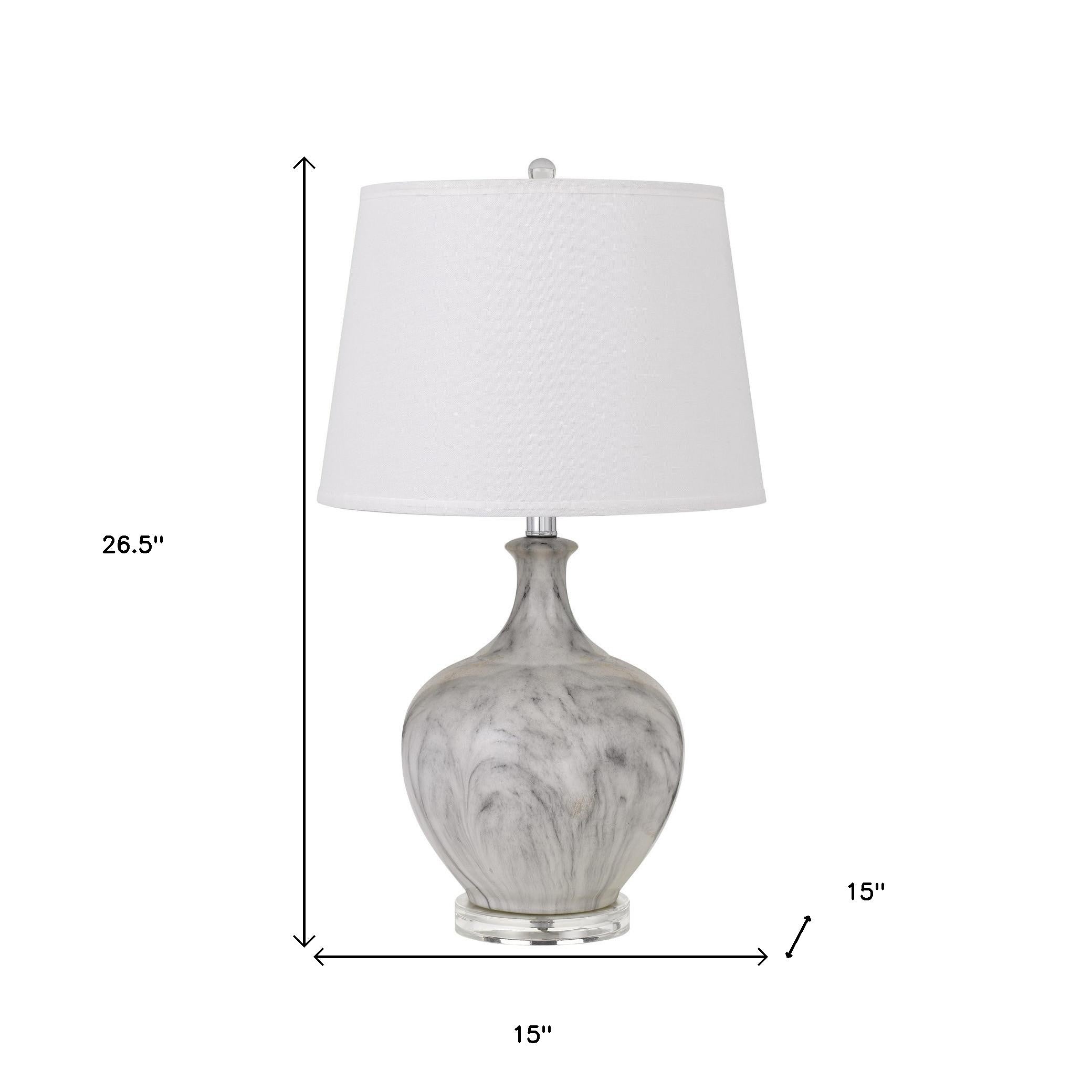 27" Gray Glass Table Lamp With White Empire Shade