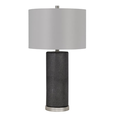 27" Black Metal Table Lamp With Gray Drum Shade 