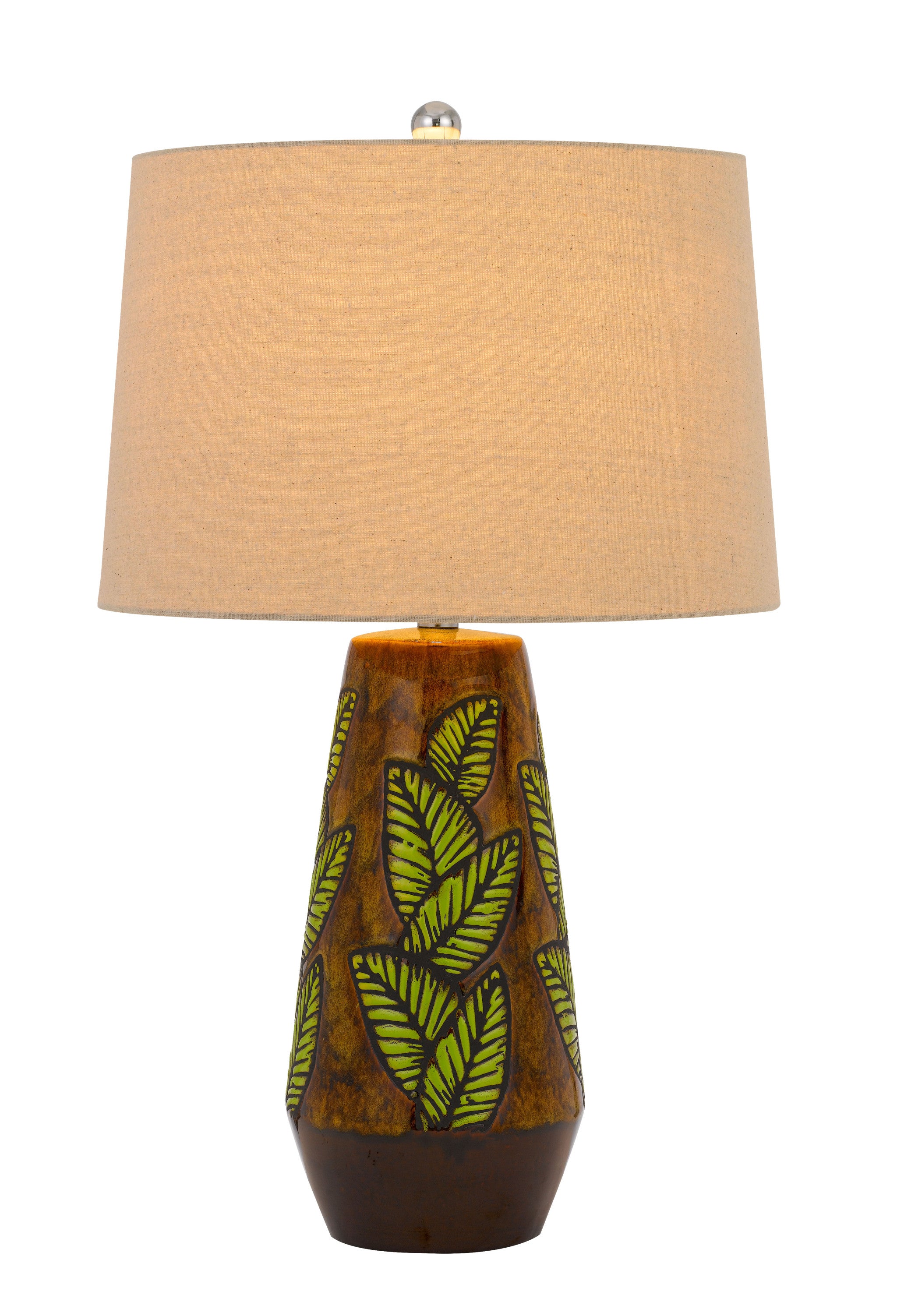 29" Brown Ceramic Table Lamp With Tan Empire Shade