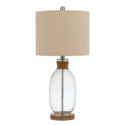 26" Clear Table Lamp With Brown Drum Shade 