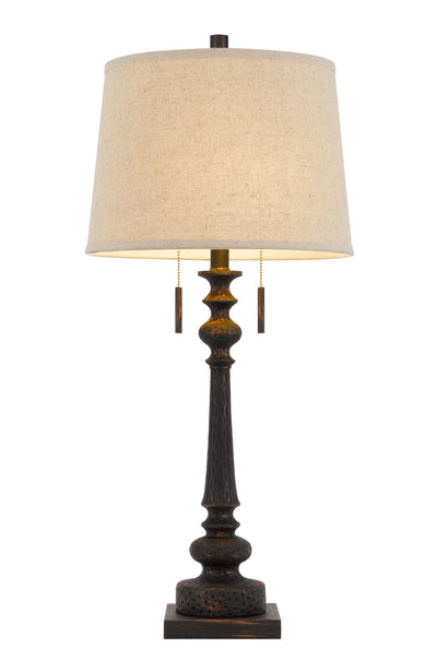32" Charcoal Two Light Table Lamp With Tan Drum Shade 