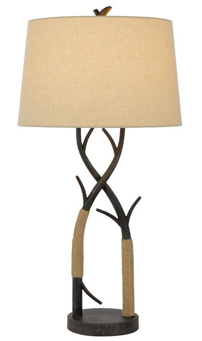 32" Charcoal Metal Table Lamp With Tan Empire Shade 