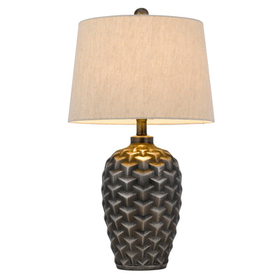 25" Silver Metallic Table Lamp With Gray Empire Shade 