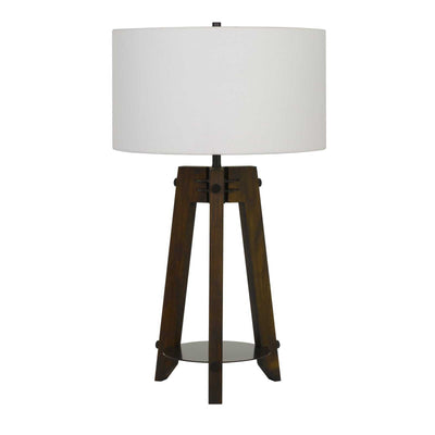 32" Brown Metal Table Lamp With Off White Drum Shade 