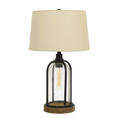 27" Black Metal Two Light Table Lamp With Eggshell Empire Shade 