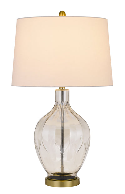 30" Clear Metal Table Lamp With Off White Drum Shade 