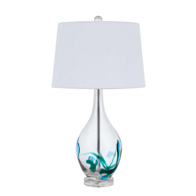 27" Clear Glass Table Lamp With White Empire Shade 