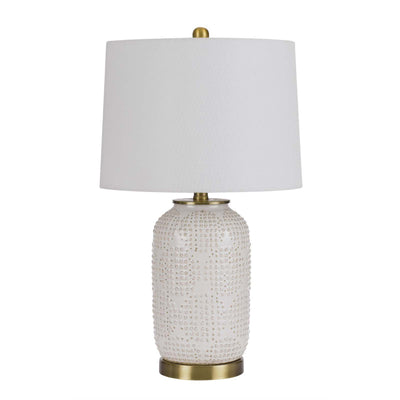 24" Ivory Metal Table Lamp With White Drum Shade 