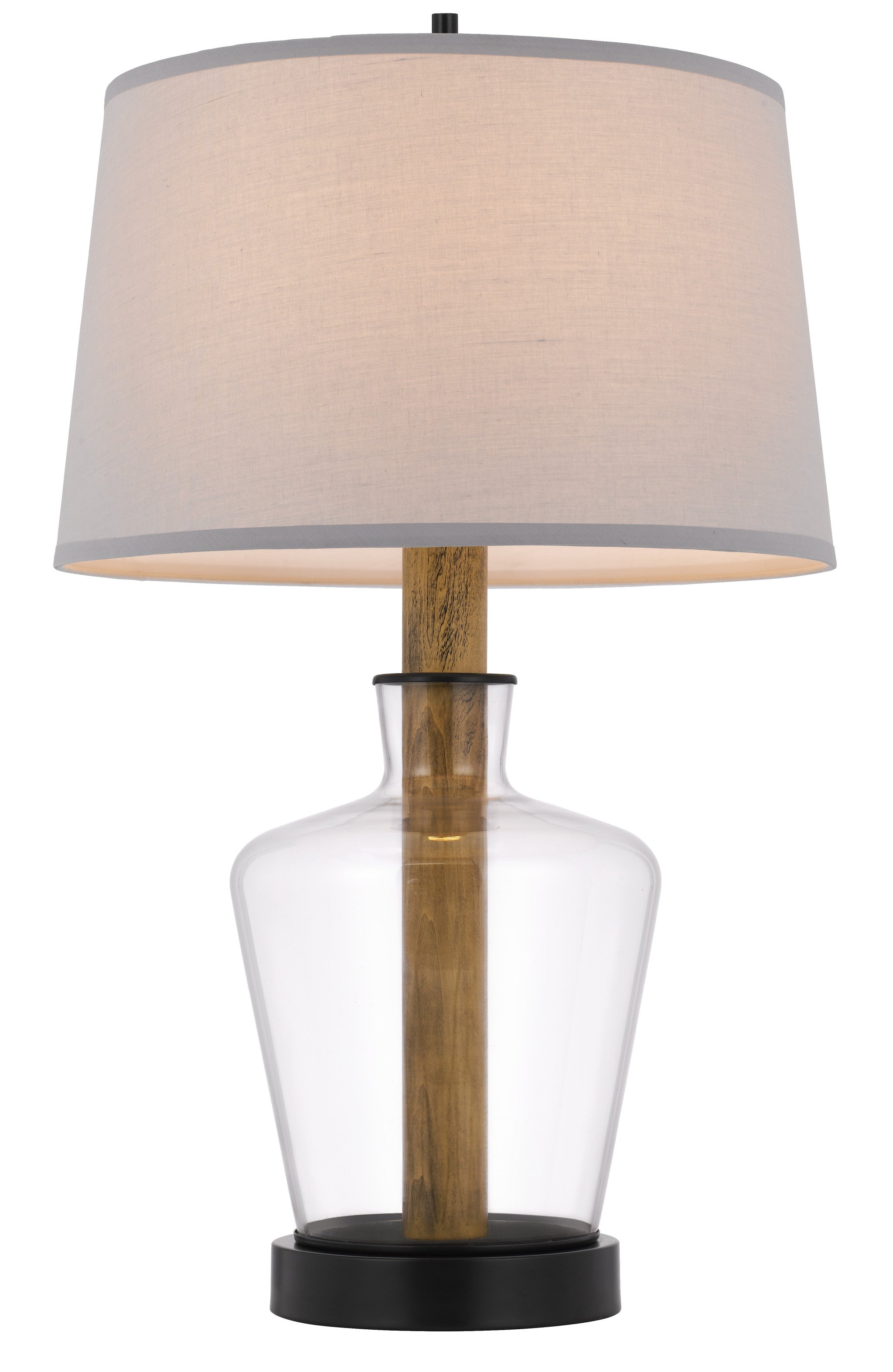 30" Clear Metal Table Lamp With Gray Empire Shade 