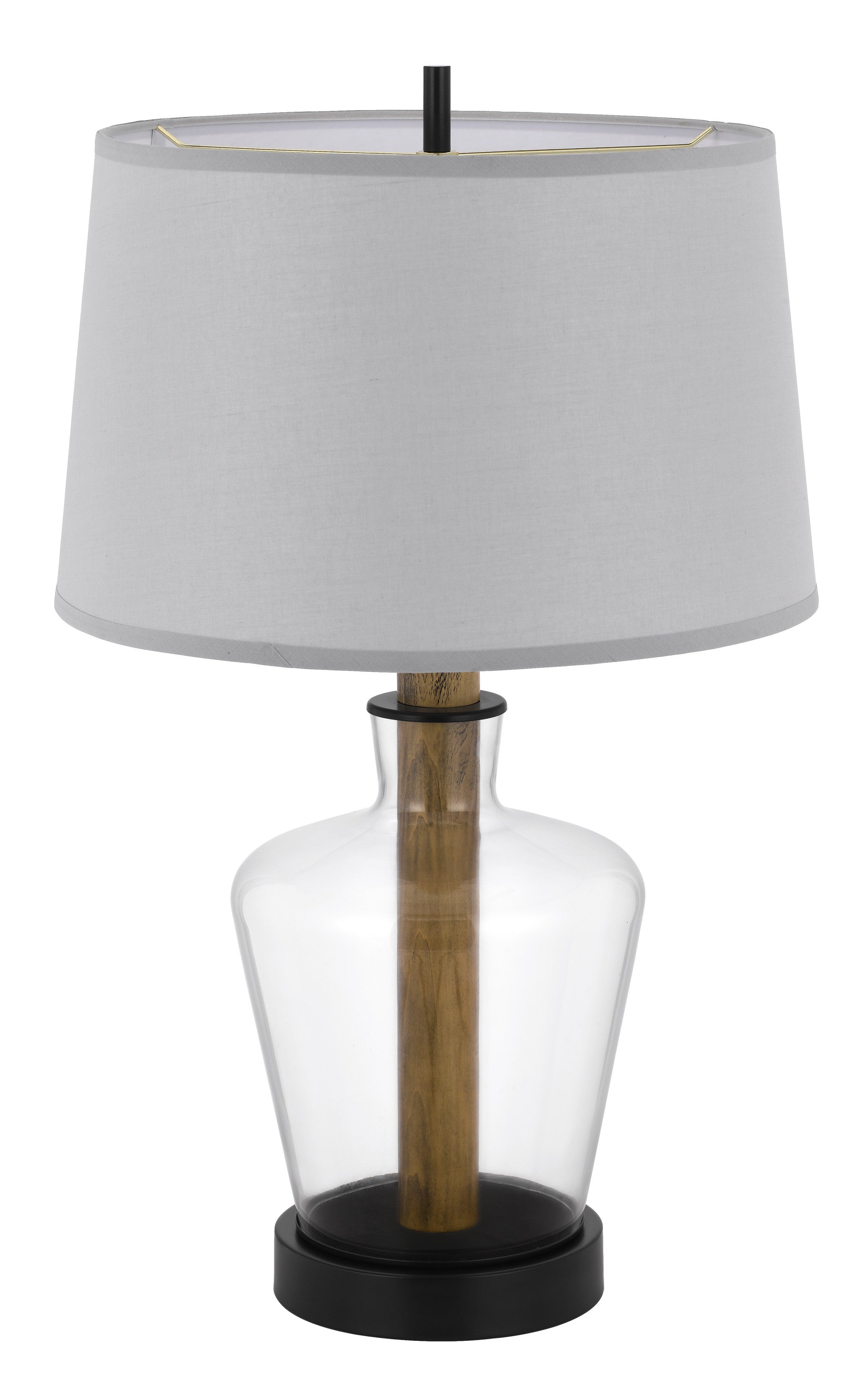 30" Clear Metal Table Lamp With Gray Empire Shade