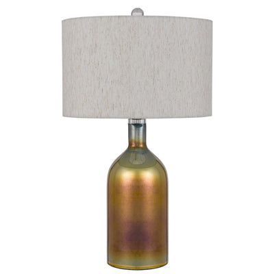 28" Gold Glass Table Lamp With Gray Drum Shade 