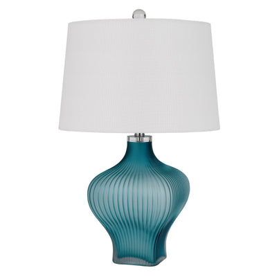 26" Aqua Glass Table Lamp With White Empire Shade 