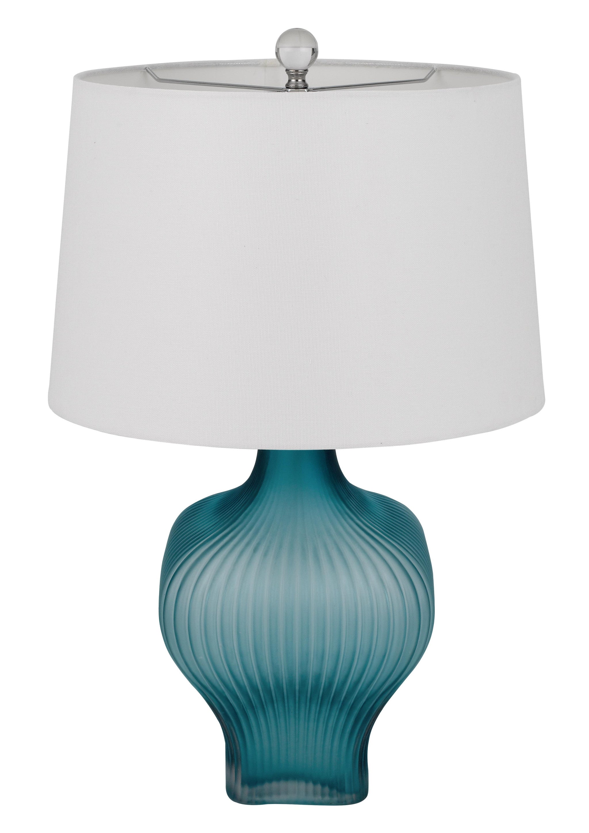 26" Aqua Glass Table Lamp With White Empire Shade