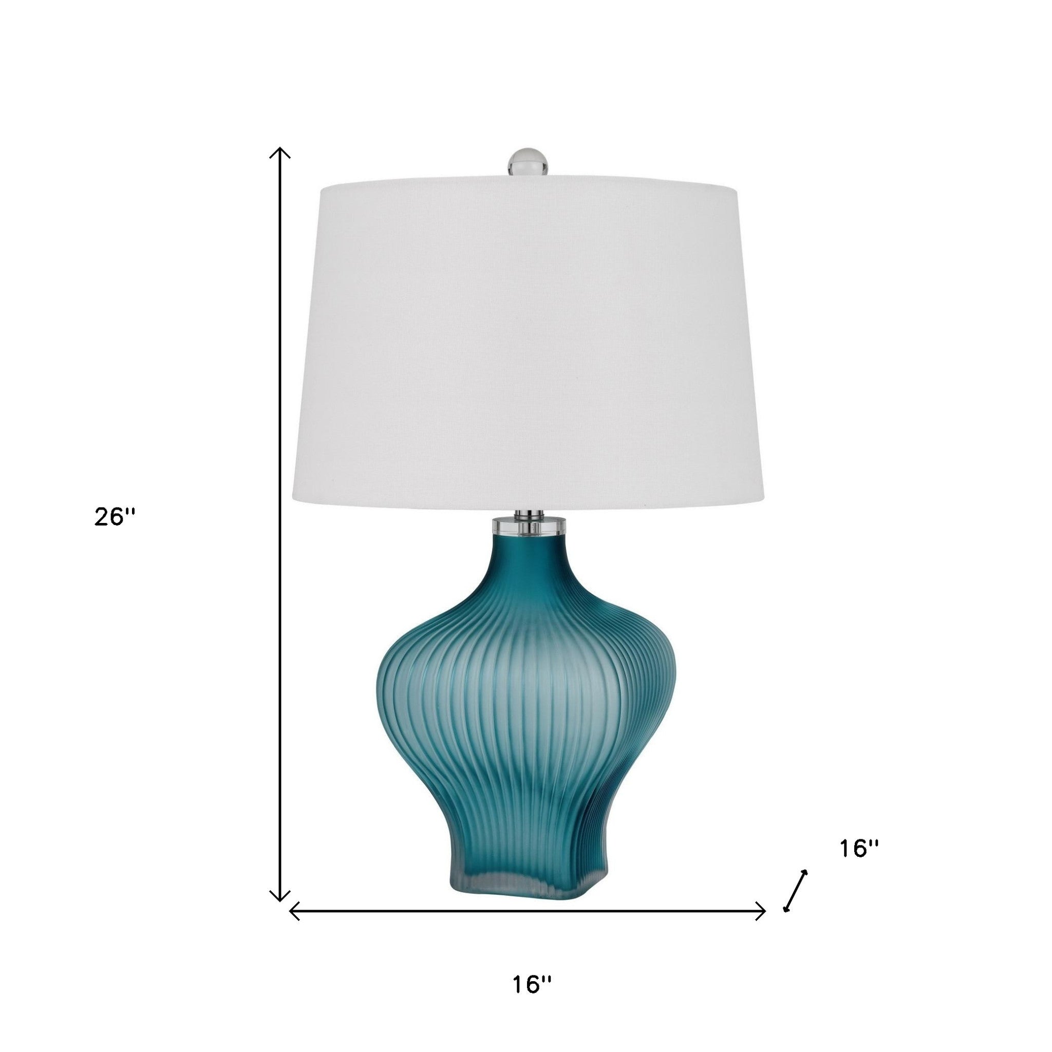 26" Aqua Glass Table Lamp With White Empire Shade