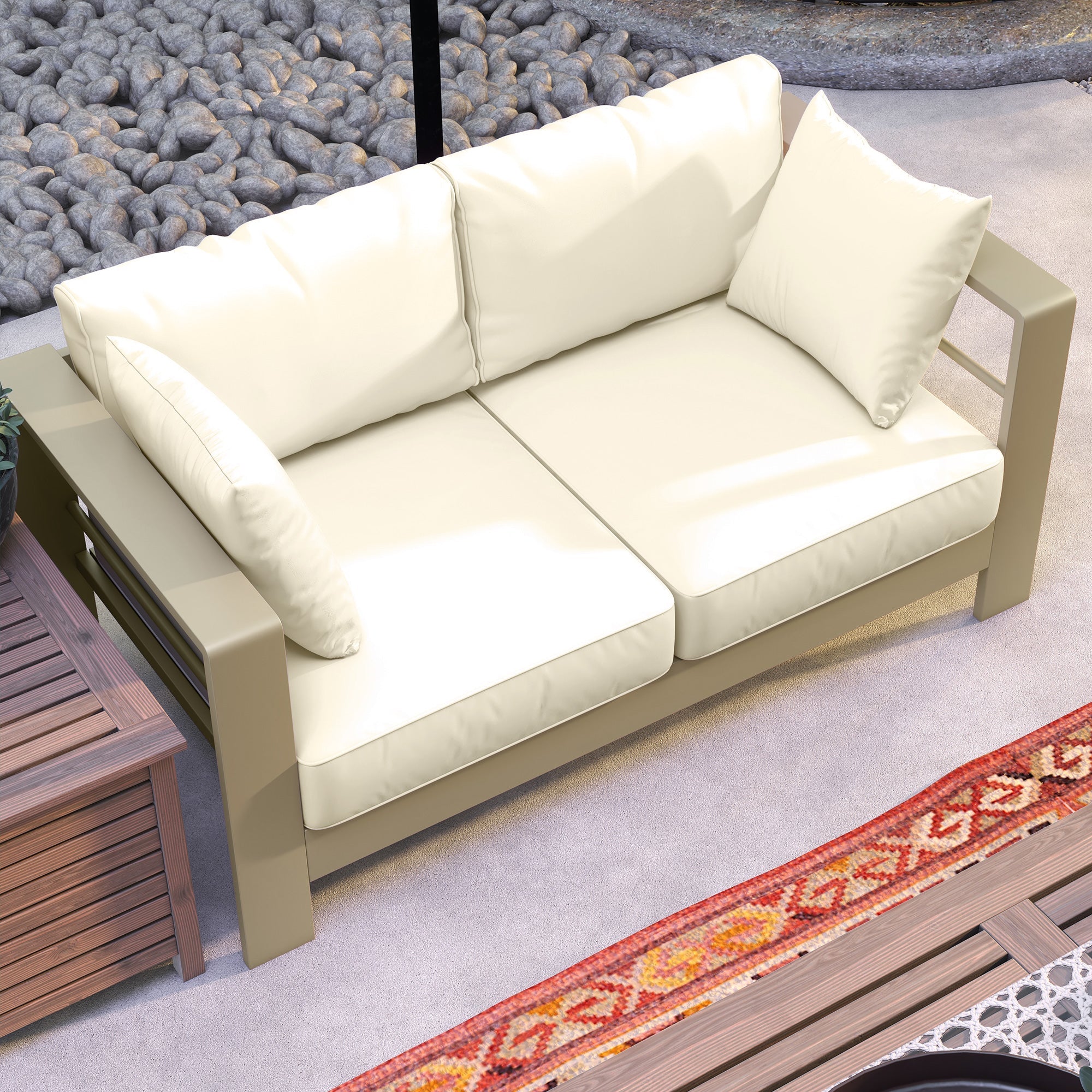 Outsunny Patio Loveseat Outdoor 2-Seater Garden Sofa with Cushions Wide Armrests Cream White 
