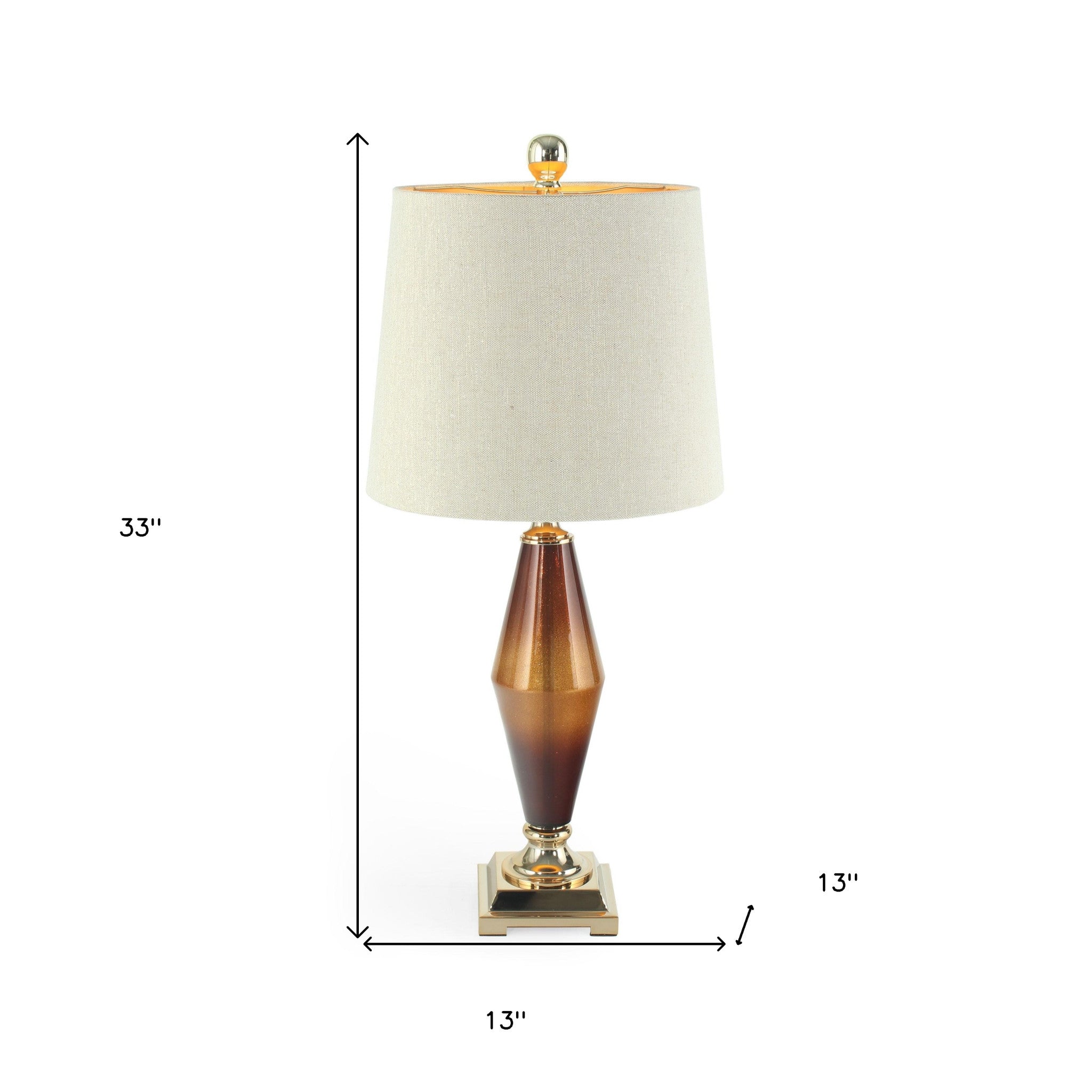 33" Amber Glass LED Table Lamp With Beige Cone Shade