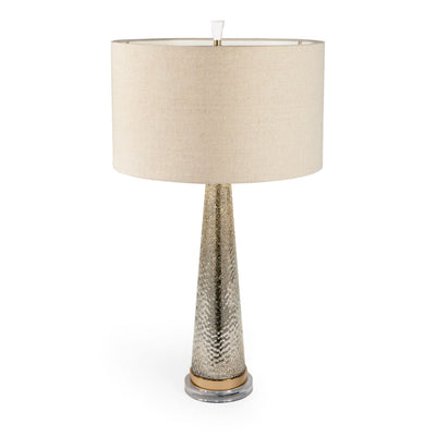 32" Silver Metallic Glass LED Table Lamp With Beige Drum Shade 