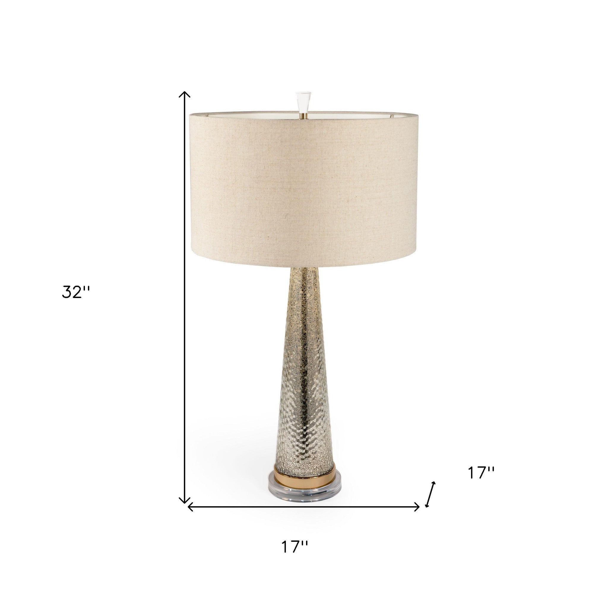 32" Silver Metallic Glass LED Table Lamp With Beige Drum Shade