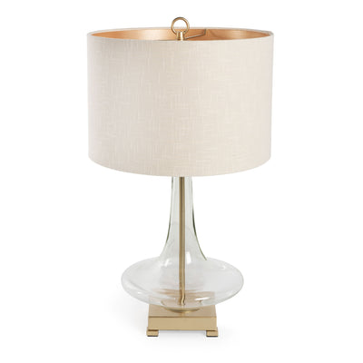26" Clear Glass LED Table Lamp With Beige Drum Shade 
