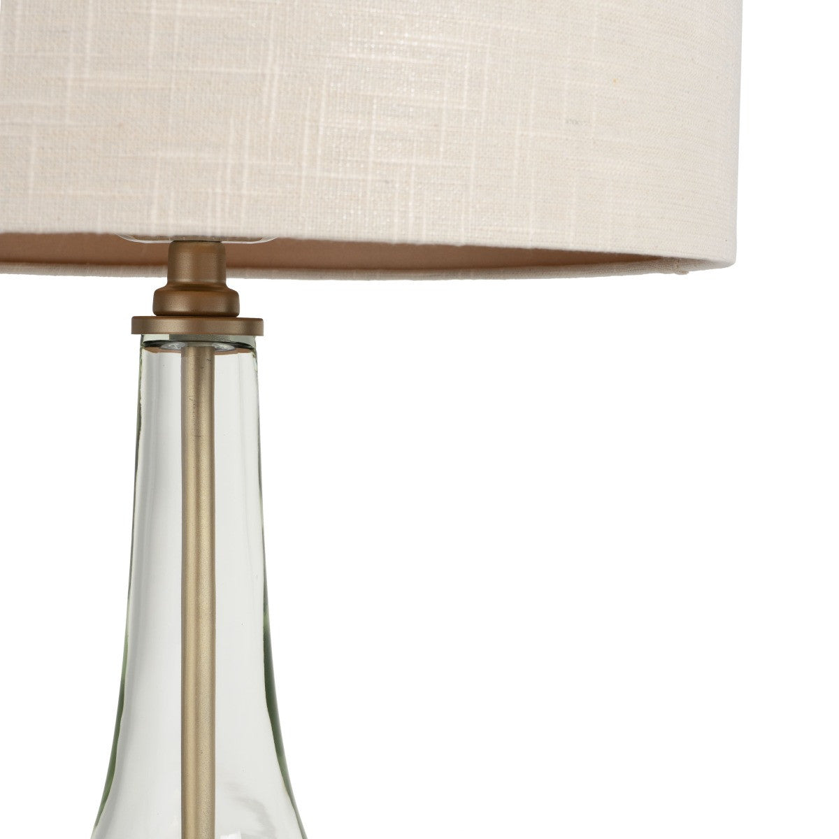 26" Clear Glass LED Table Lamp With Beige Drum Shade