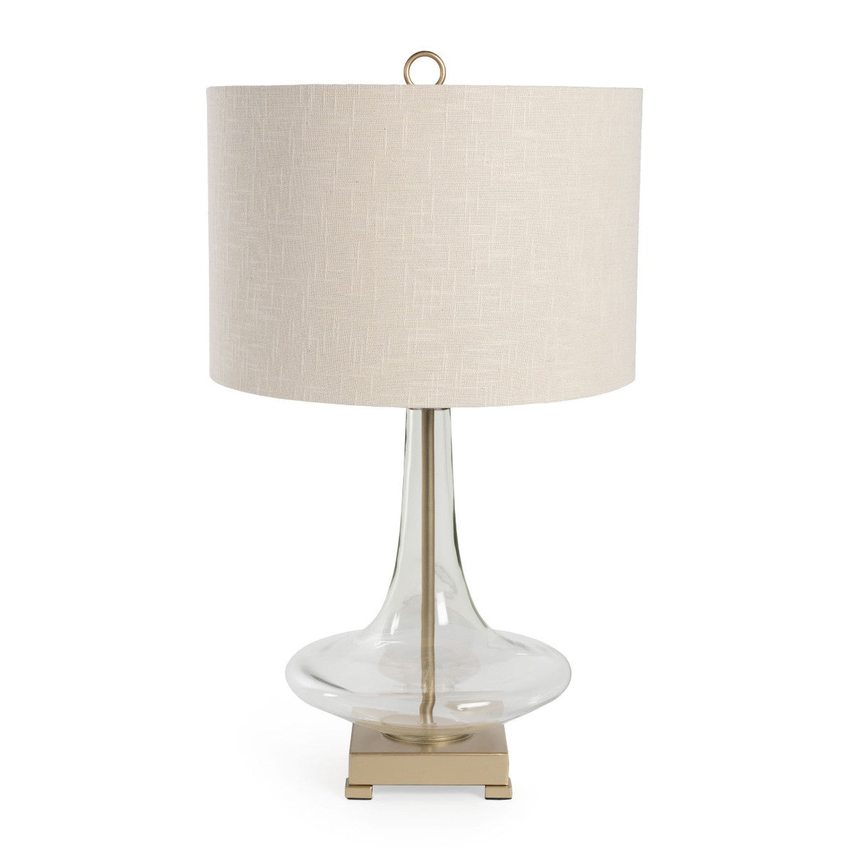 26" Clear Glass LED Table Lamp With Beige Drum Shade