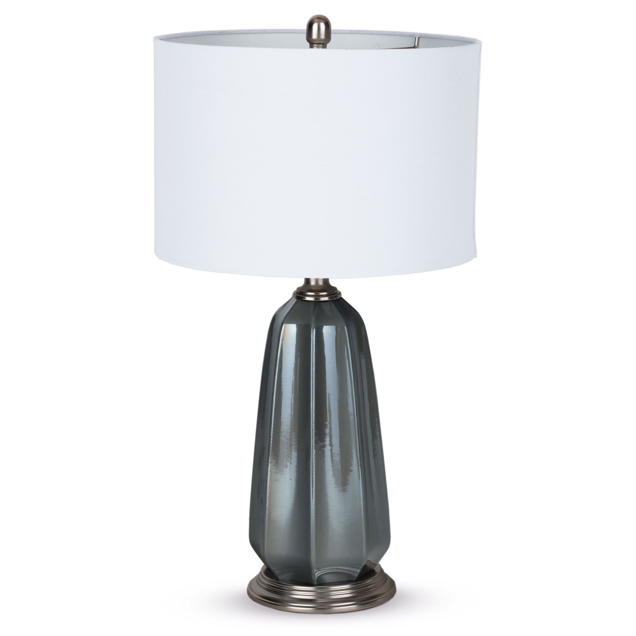 28" Blue Gray Ceramic LED Table Lamp With White Drum Shade