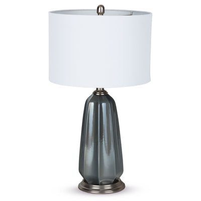 28" Blue Gray Ceramic LED Table Lamp With White Drum Shade 