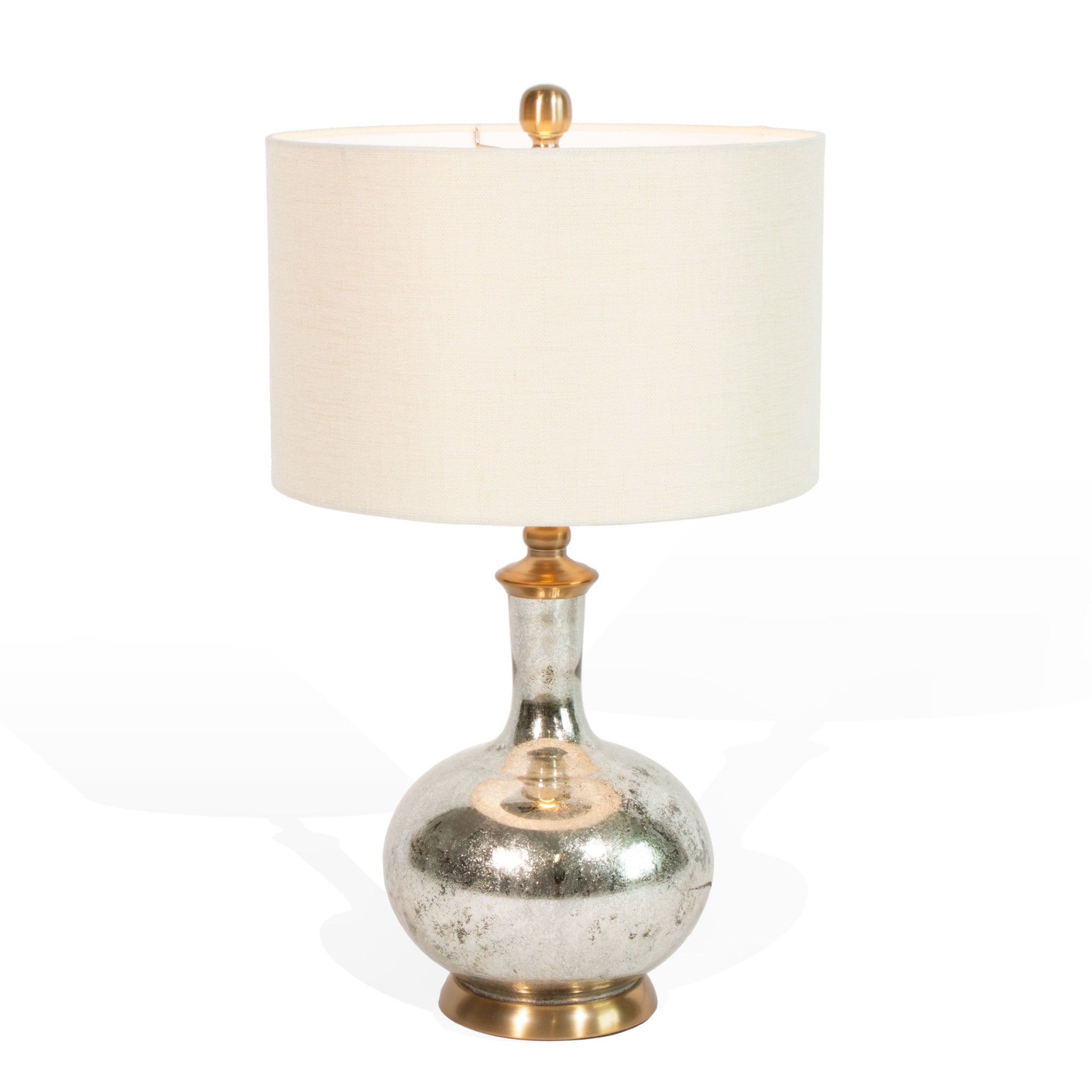 27" Silver Metallic Glass LED Table Lamp With Ivory Drum Shade