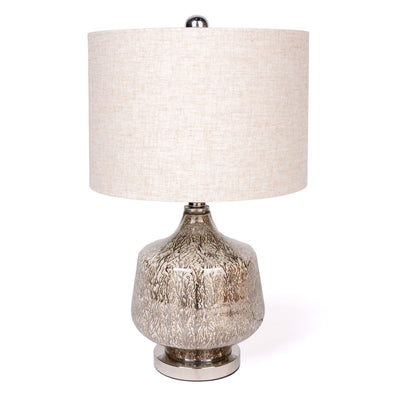 21" Silver Metallic Glass LED Table Lamp With Beige Drum Shade 