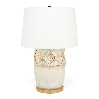 22" Gold and White Glass LED Table Lamp With White Cone Shade 