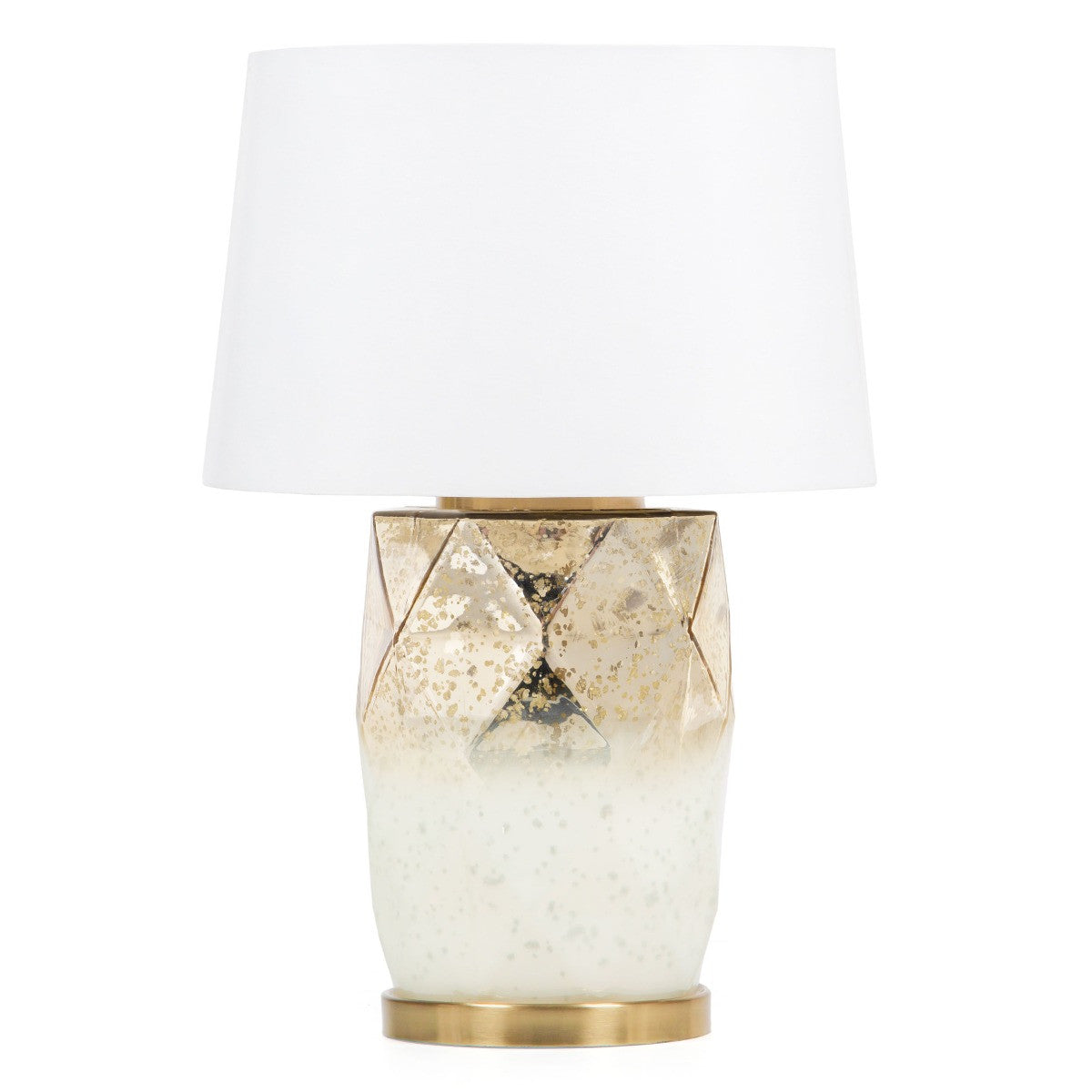 22" Gold and White Glass LED Table Lamp With White Cone Shade