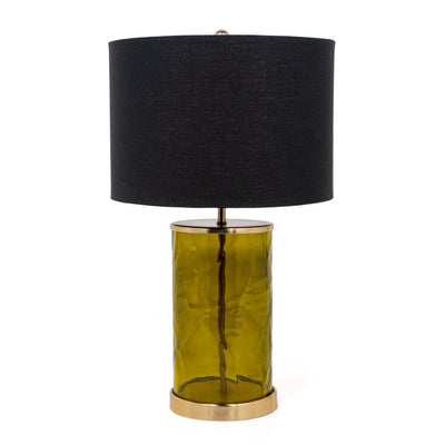 22" Green Glass LED Table Lamp With Black Drum Shade 